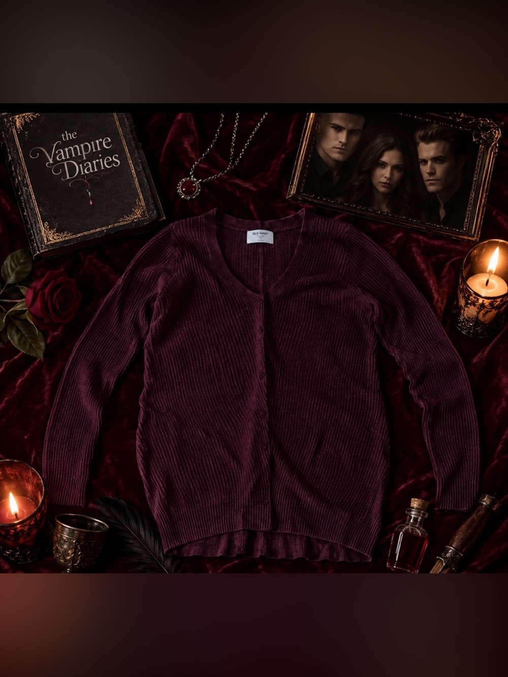 Old Navy Women's Burgundy Cardigan | Y2K |  Size S |🩸TVD Elena Gilbert Aesthetic